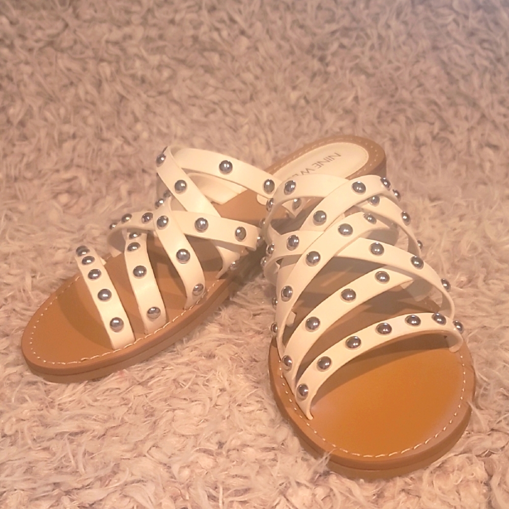 Nine West White Studded Sandals NEW